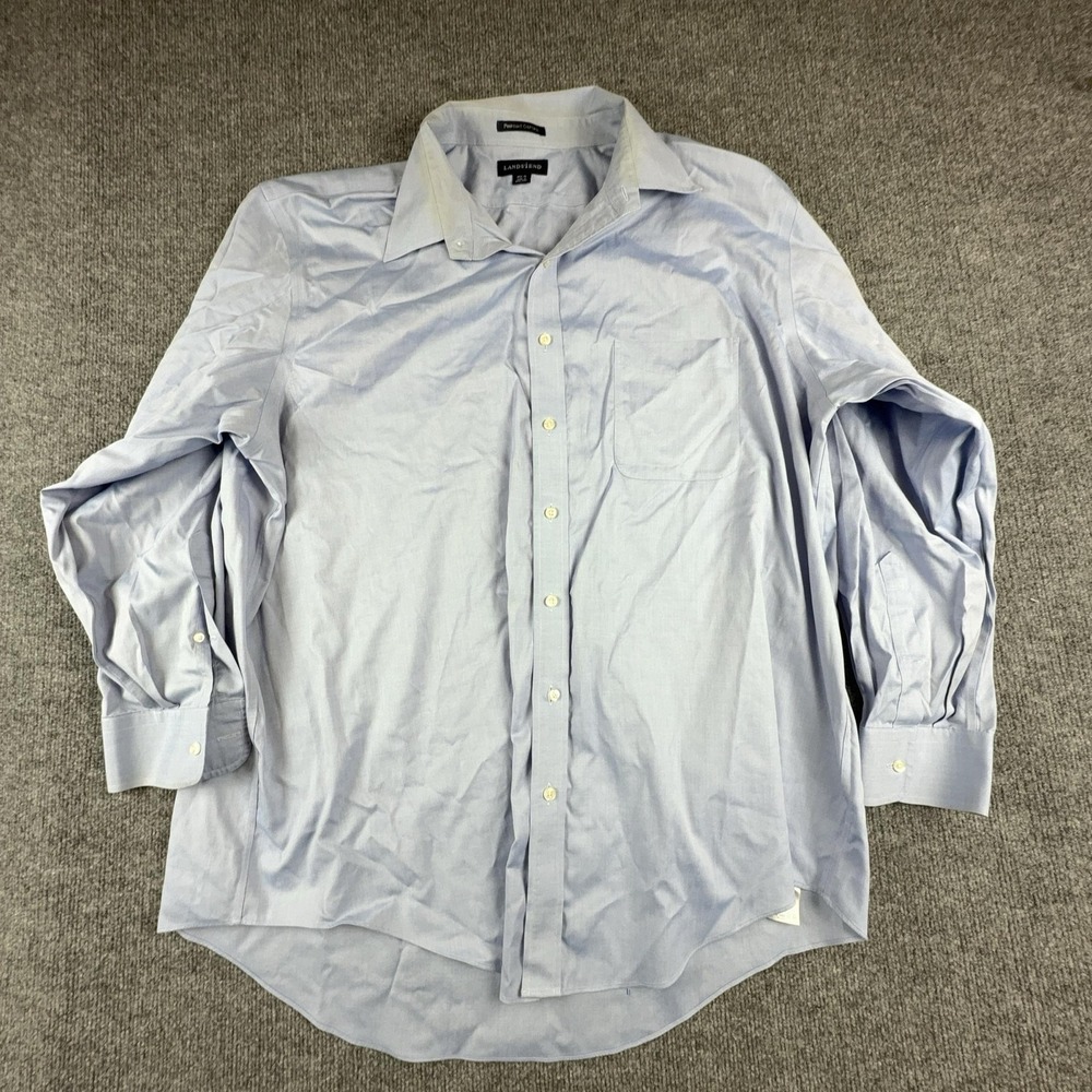 Lands' End Dress Shirt Mens 18.5 34/35 Blue Pinpoint Oxford Button Down Cotton